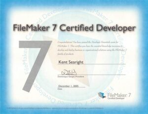 FileMaker 7 Certification for Kent Searight