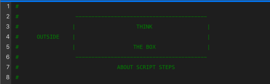 Script showing "Think outside the box" as a graphic in it